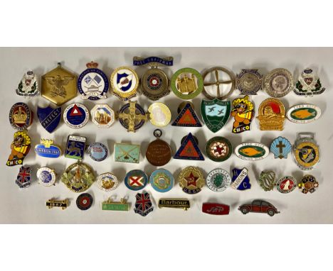 A collection of fifty enamel badges, various, including, Wolsey Evergreen Club, Royal Caledonian Curling Club, Tydd Gote Angl