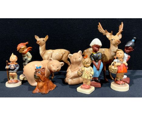 A Beswick model of a stag and doe, the stag 20cm; a Goebel Hummel figure, March Winds, 13cm, printed mark in blue, others, Li