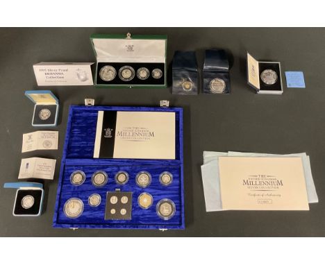 Coins - a Cook Islands gold 1 Dollar; The United Kingdom Millenium Silver Collection, No.04429, cased; Britannia Silver Proof