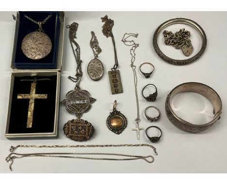 Selection of Silver Jewellery to include; a sterling silver bangle (A/F), a chinese hallmarked silver bangle, a large brushed