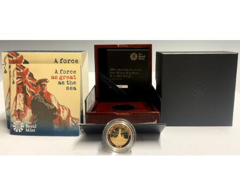 An Elizabeth II Royal Mint gold proof coin, A Force As Great As The Sea, 100th Anniversary of the First World War Royal Navy 