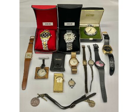 A novelty Foska timepiece watch combination pocket lighter, with slip case,  Andre Wyler faux Tortoiseshell nurses fob watch,