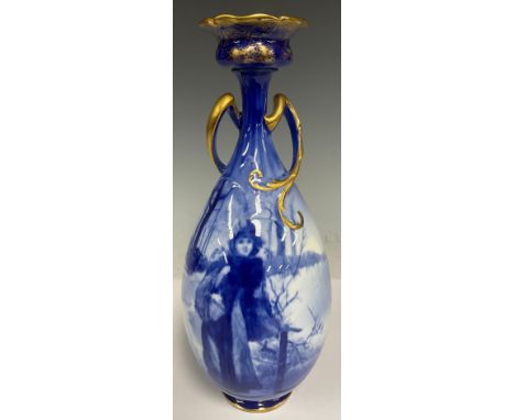 A Royal Doulton blue and gilt children pattern vase, 24cm high