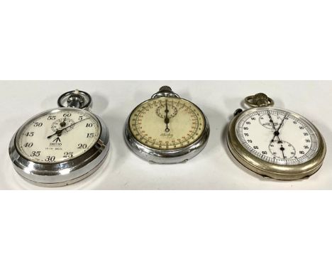 A Heuer 15 mechanical stop watch, white dial, two subsidiary registers, stem wind movement, 49mm diameter case marked 6 GPO B