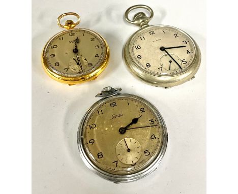 A Lanco gold plated pocket watch, 43mm diameter case, silver dial, Arabic numerals, subsidiary seconds, stem wind 15 jewel mo