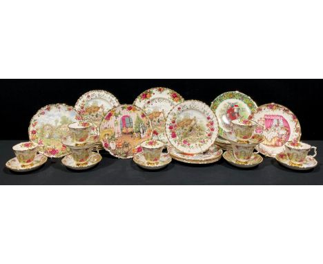 A set of six Royal Albert Old Country Roses Garden pattern cups and saucers, similar plates, assorted collectors plates, wall