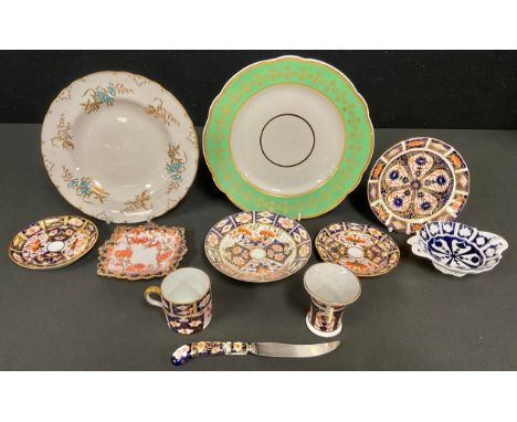 Royal Crown Derby - 1128 saucer and small bud vase, 2451 pattern coffee can and saucers, Bloor derby plate, 2649 butter dish 