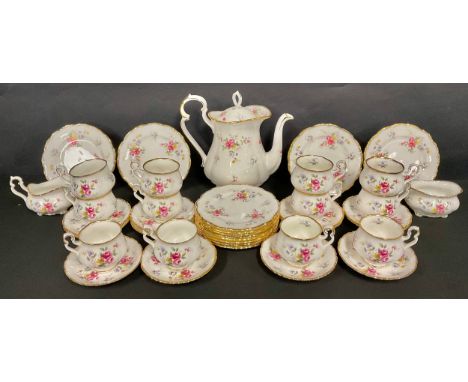 A Royal Albert Tenderness pattern coffee service for twelve, comprising coffee pot, cream jug, sugar bowl, side plates, cups 