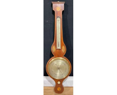 A 19th century mahogany and marquetry, shell inlaid wheel barometer, by Gugeri, Boston, 94.5cm