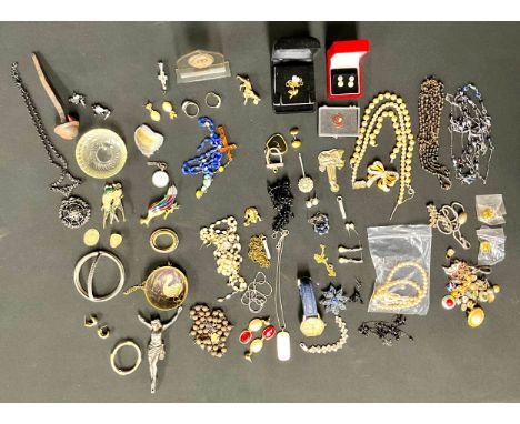 Jewellery - a silver silver bracelet, stamped star gold 925,  silver mounted mother of pearl pendant necklace, Rosary and oth