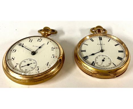 An Elgin gold plated cased Railways time keeper pocket watch, white enamel dial, bold Arabic numerals, red outer 0-60 minutes