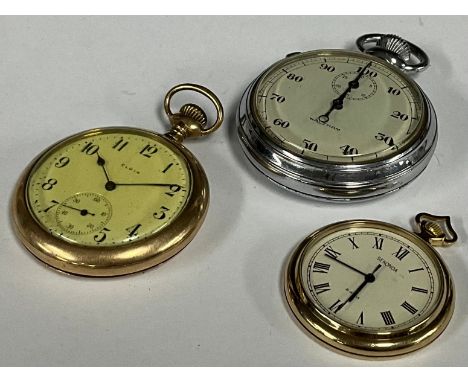 An Elgin gold plated cased pocket watch, white dial, Arabic numerals, subsidiary seconds, stem wind 7 jewel movement signed E