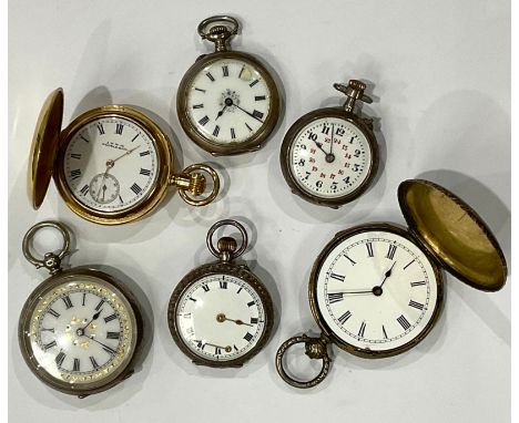 A Waltham gold plated hunter cased fob watch, 35mm diameter case, white dial, Roman numerals, subsidiary seconds, stem wind m