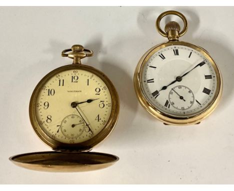 An Elgin gold plated cased pocket watch, white enamel dial, bold Roman numerals, subsidiary seconds, stem wind movement, 49mm