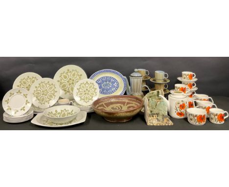 A Wade Irish Porcelain coffee service for six, comprising coffee pot, cups and saucers; a retro Meakin Poppy pattern part tea