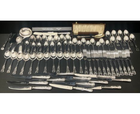A Kings pattern silver plated canteen service for twelve assorted makers inc Elkington, Parker Brothers, Cooper Ludlam etc in