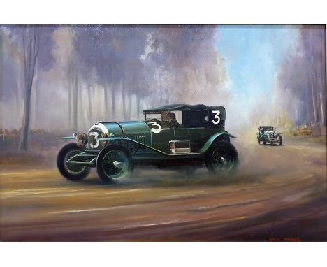 Dion Pears (1929-1985) Oil on canvas "Le Mans 1927, the first lap with hood raised, three litre of SCH Davis", signed lower r