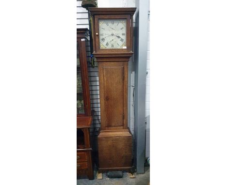 19th century oak longcase clock with moulded pediment above the dial, with Roman numerals, marked 'Reeves & Capel', with subs