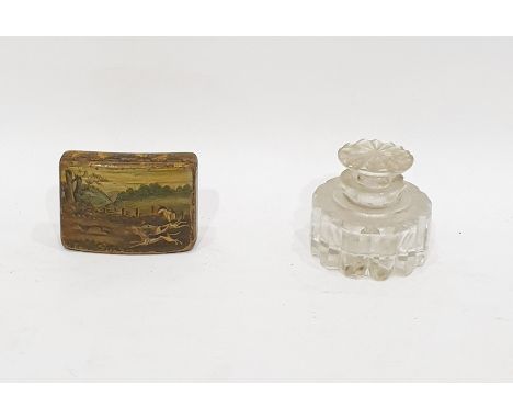 19th century painted wooden snuff box, rectangular and curved, having foliate pokerwork decoration to the bottom and sides, t