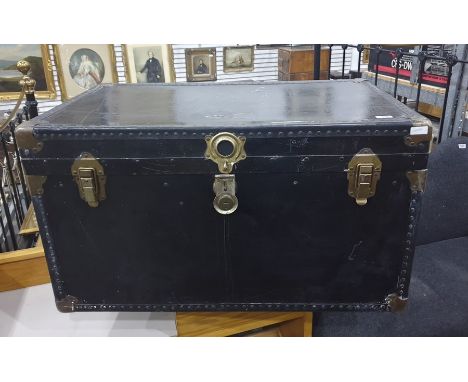 Large metal bound travelling trunk