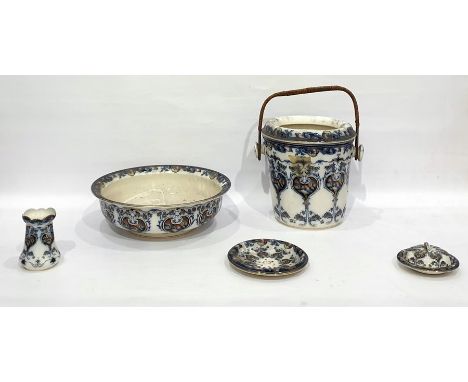Pottery part bedroom wash set by K&C Co, B Late Mayers, in the 'Cromer' pattern, comprising pale with cane handle, wash bowl,