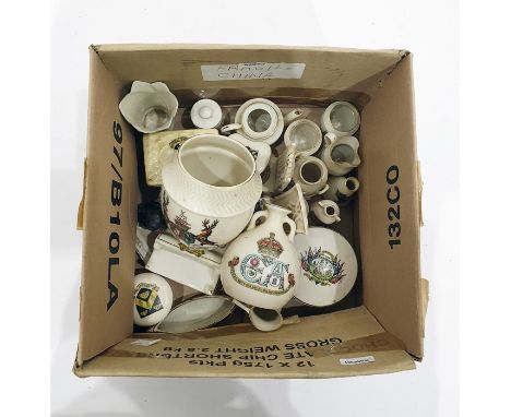 Large quantity of crestedware china including a Goss model of the Lincoln vase, bearing an Edward VII coronation cipher, a Go