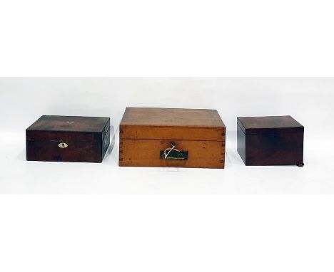 19th century mahogany tea caddy of plain rectangular form, a Victorian writing box and one other (3) 