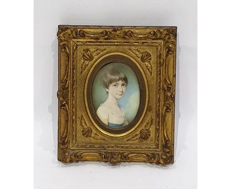                                     Early 19th century portrait oval miniature on ivory of Fanny Handcock as young girl weari