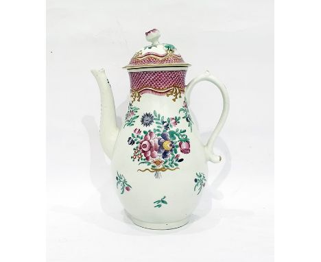                                     18th century Worcester porcelain famille rose pattern baluster-shaped coffee pot, with st