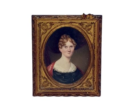                                     19th century English school             Miniature oval portrait on ivory             Eliz