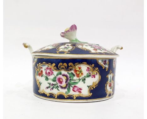 
    
        
            
            18th century Worcester porcelain butter tub and cover, circular, cobalt blue ground a