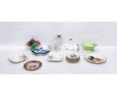 Quantity of decorative china to include pair of Royal Doulton figures, Staffordshire spaniel, Danish fruit set, Carltonware p