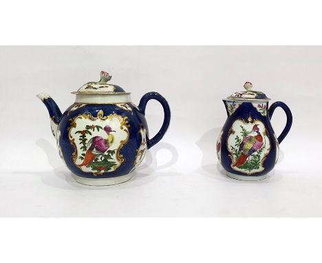                                     18th century Worcester porcelain blue scale ground teapot and cover and a similar cream j