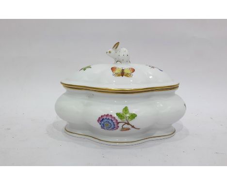 Herend of Hungary handpainted tureen, the finial as a hare, marked 'Herend 6055 1EA H92' to base 