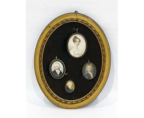                                     Four portrait oval miniatures framed as one of different artists and dates, late 18th to 