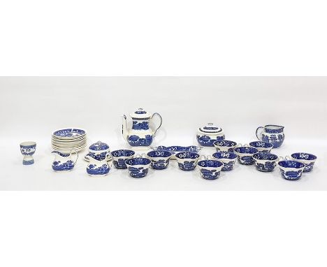 Quantity of Copeland 'Spode's Tower' pattern blue and white teaware including 12 large cups and saucers, teapot/coffee pot, s