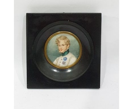 H Boudier Miniature after Daffinger"L'Aiglon", head and shoulders portrait of military gentleman, 5.5cm diameter 