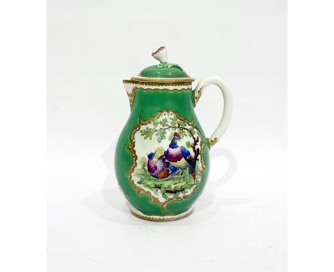                                     Worcester style porcelain sparrowbeak covered cream jug painted exotic birds in a reserve