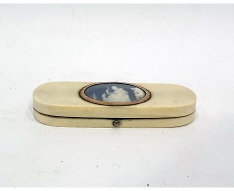                                     Georgian ivory and sulphide inlaid patch box, rounded oblong, the lid inset with sulphide