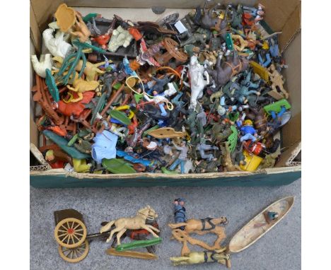 A collection of model soldiers, etc., including Britains and Timpo