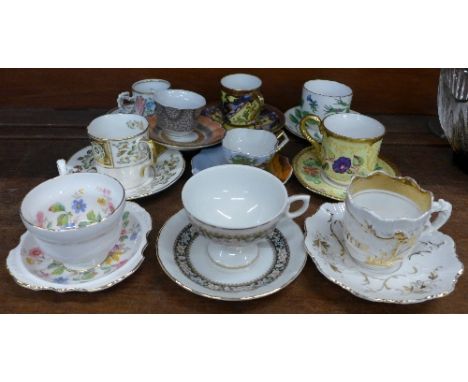 Ten cabinet cups and saucers including Royal Crown Derby, Royal Worcester, Royal Copenhagen, Royal Copenhagen a/f