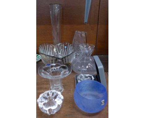 A collection of Scandinavian glassware including Orrefors, signed, Jonasson, Hadeland and Nuutajärvi, (8)