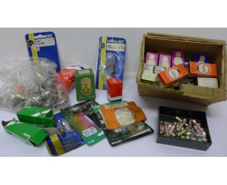 A collection of motor vehicle light bulbs including Lucas, Cryselco, etc.