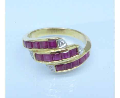 An 18ct gold, ruby and diamond ring, 4g, M