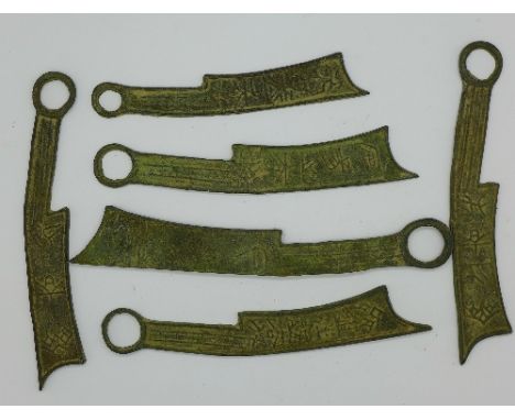 Six reproduction Chinese copper 'knife' currency