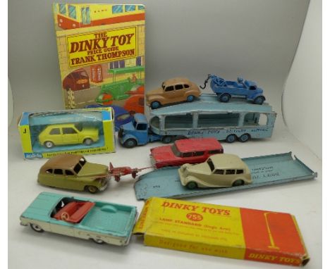 Die-cast model vehicles, mainly Dinky, one Solido VW Golf and a Dinky sign