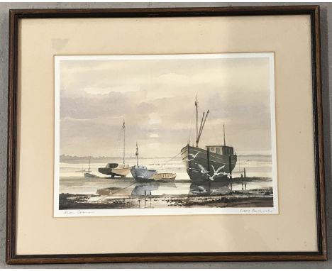 Alan Coleman, framed &amp; glazed print "Essex Backwater", named &amp; signed in pencil to margin.   Frame size approx. 43cm 