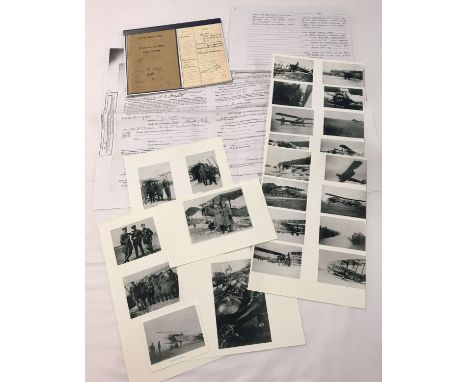 WWI RFC/RAF interest copied Pilot's Logbook, copied photos and other copied paperwork.  Relating to 2/Lt K. Onyest. Includes 