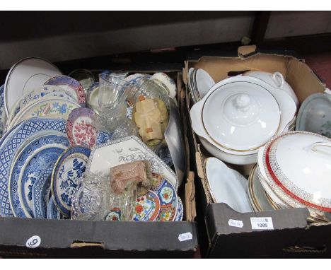 Blue and White Willow Pattern Plates, Royal Worcester cake plate, Porcelena Schmidt part dinner service:- Two Boxes