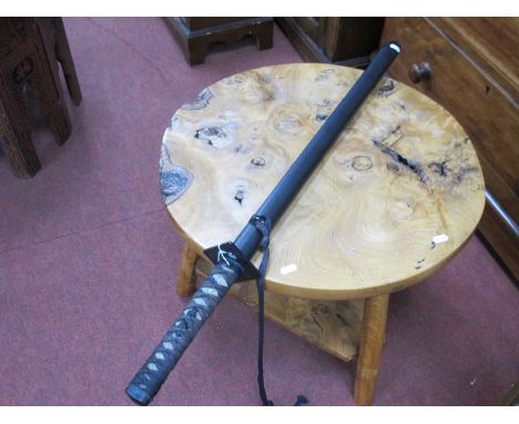 Japanese Sword with Black Metal Guard Shargreen Effect Handle. with scabbard 93cm overall length, (The purchaser must be over